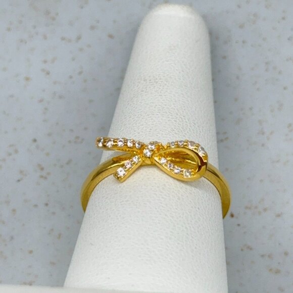 Diamonique Tied To You Bow Ring CZ 14K Yellow Gold over Sterling Silver Size 8.5 - Picture 3 of 7